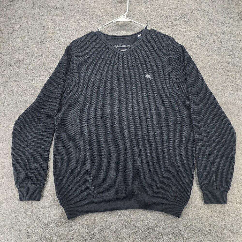 Tommy Bahama Sweater Mens Medium Black Long Sleeve V Neck Ribbed